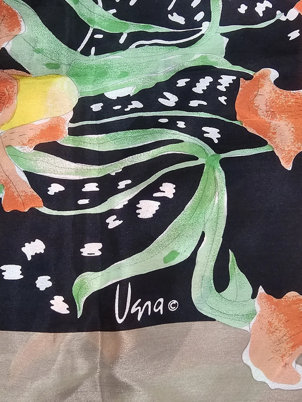 Vintage Vera Neumann Silk Scarf Orchid Floral Japan 31in Square Black Taupe